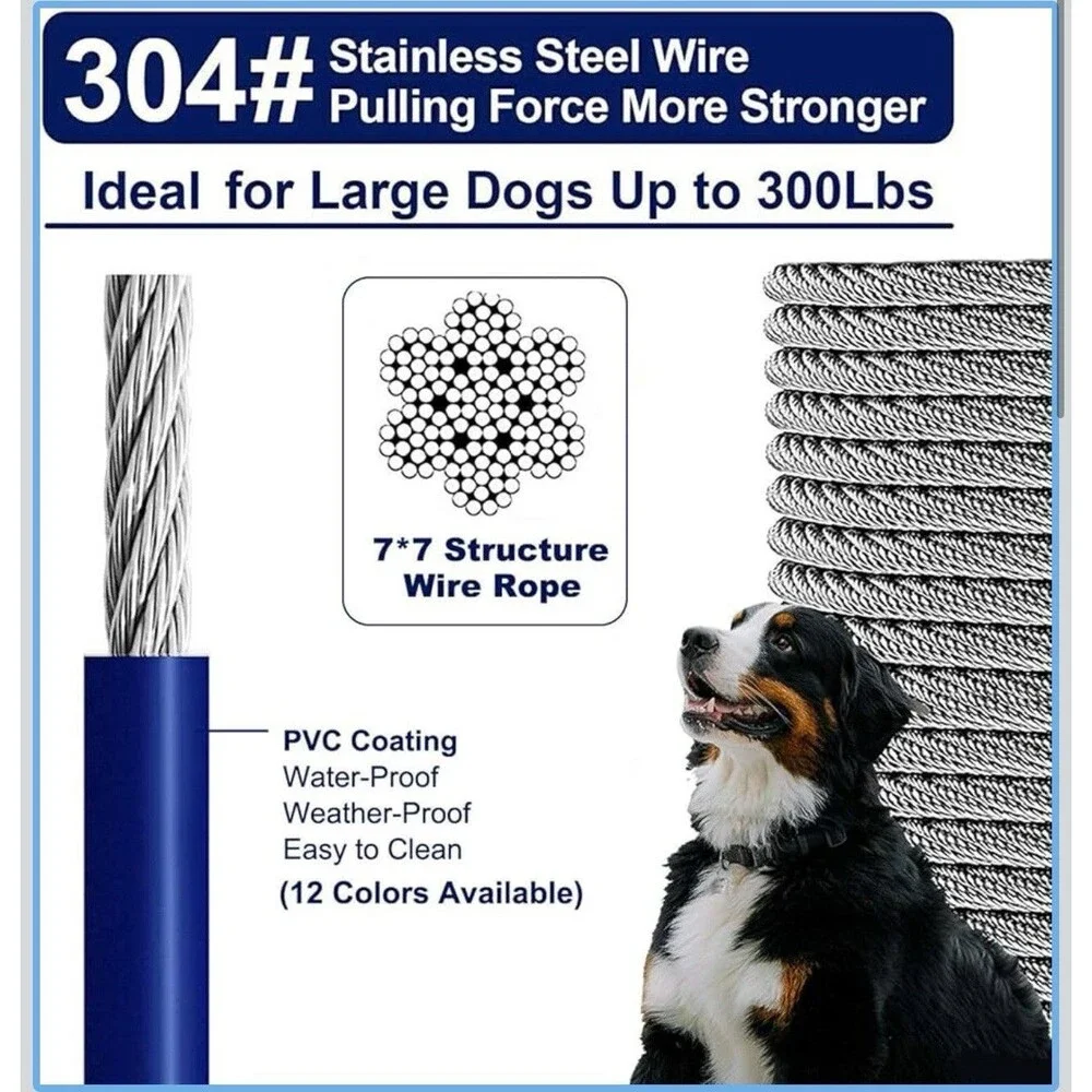 Tie Out Cable for Dogs up to 300Lbs, 65Ft Extra Strong 1Klbs Break Strength NEW - Picture 2 of 8